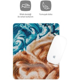 Resim Mavi Kahverengi Desenli Bilek Destekli Dikdörtgen Mouse Pad Mouse Altlığı. Mousepad 