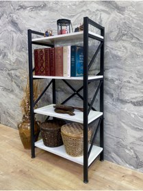 Resim Tanraf Mira Lüx White 4 Raflı Kitaplık Dekoratif Raf 120x60 Cm. Ebat 