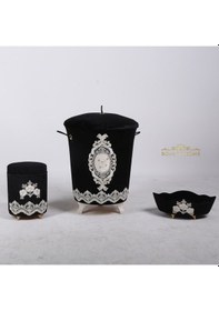 Resim Lisa Siyah 3Lü Kadife Banyo Kirli Çamaşır Sepeti Seti Siyah 