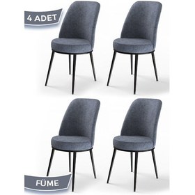 Resim Canisa Dexa Serisi, Üst Kalite Mutfak Sandalyesi, Metal Siyah Iskeletli, 4 Adet Füme Sandalye Füme Sandalye 