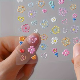 Resim 3D Kabartmalı Tırnak Stickerları - Kelebek Çiçek Papatya Karikatür Tasarımı, Kendinden Yapışkanlı Reçine Dekorlar için Tırnaklar, Ayak ve El Tırnakları, Mat Bitiş, Pastel Renkler, Düzensiz Şekiller, Tek Kullanımlık Manikür Pedikür Süslemeleri, Tırnak Sanatı için Stickerlar, Tırnak Dekorasyonu, Eğlenceli Estetik, Kolay Uygulanabilir Dekaller 