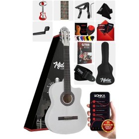 Resim Midex Cg-395wh Beyaz Renk Kesik Klasik Gitar 4/4 Yetişkin Boy Sap Ayarlı Full Set 