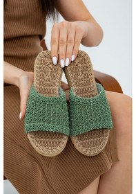 Resim Yeşil Önü Açık Hasır Örgü Dış Mekan Ve Ev Terliği Yeşil 