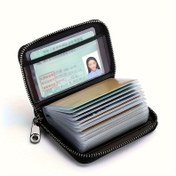 Resim Erkekler için İnce RFID Engelleme Fermuarlı Cüzdan - Çok Bölmeli Kompakt İş Kartı Tutucu, Güvenli Seyahat Kimlik Organizatörü, 12+ Kart ve Nakit İçin Alan, Dayanıklı Siyah Tasarım, Minimalist Metal Klips Pandantif 