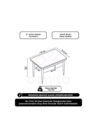 Resim Canisa Nil Serisi Siyah Mermer Desen 70x110 Sabit Yemek Masası Metal Ayak Siyah Mermer Desen Masa 