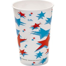 Resim Karton Bardak 16 Oz Kımızı Beyaz Yıldız Desenli 50 Adet 