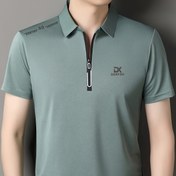 Resim Erkekler için nefes alabilen fermuarlı gömlek - Yaz kısa kollu spor üst, harf desenli, golf, tenis ve rahat giyim için rahat, koyu yeşil, golf gömleği, dayanıklı spor giyim 