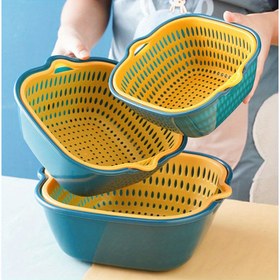 Resim 6 Parça Plastik Süzgeç Seti, Çift Katmanlı Süzgeç Sepeti, Meyve ve Sebzeleri Yıkamak İçin Yeniden Kullanılabilir Mutfak Süzgeçleri, Çok Amaçlı Mutfak Aletleri ve Aksesuarları 