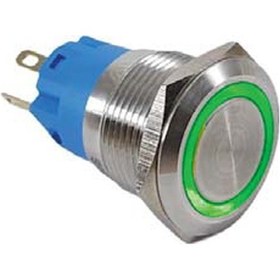 Resim 19mm Metal Yaylı Halka Ledli 1no/1nc 12-24v Yeşil 
