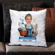 Resim Çamaşırkolik Anne Karikatürlü Yastık 