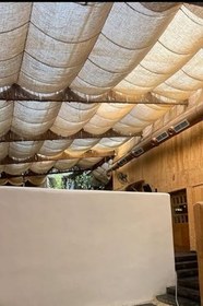 Resim Doğal Jüt Rustik Tente - Kanaviçe Dokulu Kumaş, Teleskopik Sistem Uyumlu, Açılır Kapanır, Bahçe Teras Kafe için, Bej/Hasır Renk (1.5 m x 5 m) 