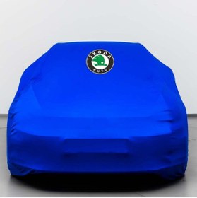 Resim Teksin Skoda Fabia 2 Hatchback (20072014) Kumaş Logolu Oto Branda Likralı Kumaş Mavi 