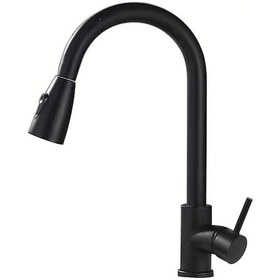 Resim Chuangyinshop Siyah Paslanmaz Çelik Tek Kollu Yüksek Yaylı Rv Mutfak Bataryası Çekmeli Duş Başlığı 