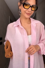 Resim Pembe Tül Modal Maxi Gömlek - Pembe / 40 