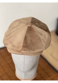 Resim Aida Jewelss Kışlık Kadife Ingiliz Kasket Peaky Blinders Model Erkek Kasket Dökümlü Kadife Kasket Bej 