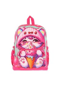 Resim Kaukko Dört Bölmeli Kız Çocuk - Pembe - Dondurma Yiyen Kedi - İlkokul Okul Sırt Çantası - L5250 Pembe 