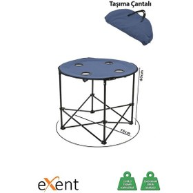 Resim Exent Yuvarlak Katlanır Taşıma Çantalı Kamp Masası 70 x 60 CM Lacivert 