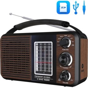 Resim Taşınabilir Fm Radyo USB Sd Aux Kahverengi, 88-108 Mhz Frekans Aralığı 