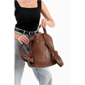 Resim Baginn Suni Deri Kadın Sırt Çantası 35 25 Cm Mega Bag Günlük Kullanıma Uygun Çok Cepli İçi Astarlı Taba 