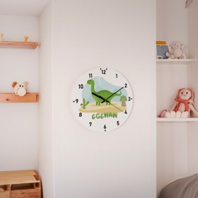 Resim Kişiye Özel Dinozor Temalı Çocuk Odası Duvar Saati - 33 cm 