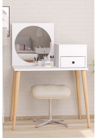Resim Bicabin Elsa Aynalı Çekmeceli Organizer Dolaplı Ahşap Ayaklı Makyaj Masası -Beyaz 