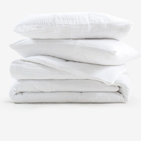 Resim Koza Pamuklu Gaze Dokulu Nevresim Seti Beyaz - Beyaz / 160x220 