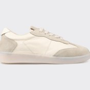 Resim Elle Bej Deri Kadın Spor Ayakkabı 