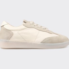 Resim Elle Bej Deri Kadın Spor Ayakkabı 