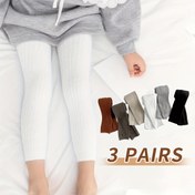 Resim 3'lü paket Bebek Taytı, Kız Çocukları İçin Tayt, Yürümeye Başlayan Çocuklar İçin Streç Pantolon, Polyester Karışımı, Sadece Elde Yıkama, Örgü Kumaş, Mevsimlik Tüm Yıl Boyunca, Düz Renkler, Açık Hava Rahat Çoraplar 