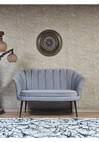 Resim Zafir İkili İstiridye Siyah Boyalı Sivriltme Ayak Çay Seti Koltuk Tekli Berjer , İkili Berjer Koltuk Gri 