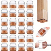 Resim 24 Adet Şeffaf Sandalye Ayak Koruyucuları Açık Kahverengi Keçe Pedli - Kare Silikon Masa & Sandalye Ayak Kılıfları, Çizilmez ve Gürültü Azaltıcı Sert Ahşap Zeminler İçin, Dayanıklı Plastik Yapı, Sandalye Ayak Koruyucu Kapaklar 