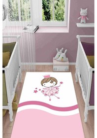 Resim Dijital Baskılı Pembe Balerin Desen Dekoratif Yıkanabilir Kaymaz Taban Çocuk Halısı Çok Renkli 