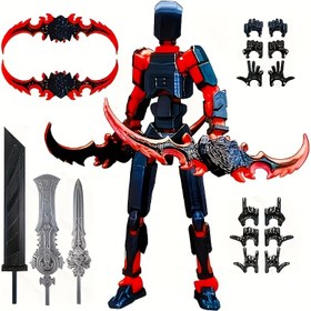 Resim T13 Titan Action Figure - Çift Bıçaklı, Kırmızı ve Siyah Zırh, Detaylı Silah ve Aksesuarlarla Tam Vücut Sanatsal 3D Baskılı Savaş Zırhı, PC Oyun Masası Dekoru, Koleksiyonlu Gösterim, Savaş Zırhı Tasarımı, Dinamik Duruş, İncelikli Tasarım 