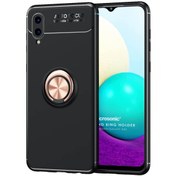 Resim Samsung Galaxy A02 Kılıf Kickstand Ring Holder Siyah Rose Microsonic