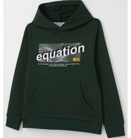 Resim Breeze Erkek Çocuk Sweatshirt Yazı Baskılı Kanguru Cepli Kapüşonlu 8-14 Yaş, Koyu Yeşil Koyu Yeşil 