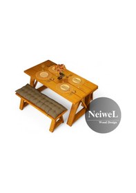 Resim Neiwel Garden Mare Doğal Ahşap Banklı Bahçe Masa Takımı-120-360 Takım Açık Ceviz 
