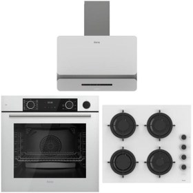 Resim Ferre Artline Beyaz Ankastre Set (D081-SA Beyaz Davlumbaz-CS206-FA Beyaz Ocak-XE64CB Beyaz Fırın) 