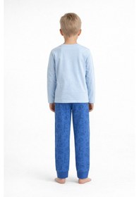 Resim Aden Kids Pamuk Çocuk Uzun Kollu İnce Pijama Takımı - Açik Mavi 