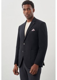 Resim İmza Koyu Lacivert Desenli Örme Mono Yaka Tam Astar Esnek 6 Drop Comfort Fit Casual Ceket 1002245163 Koyu Lacivert 