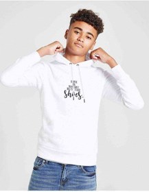Resim Tshirthane Life Is Short Baskılı Unisex Çocuk Kapüşonlu Beyaz Sweatshirt Beyaz 