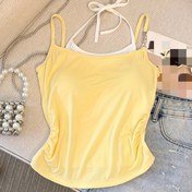 Resim Moda Halter Boyun Rahat Kadın Camisole Üst, Yaz Trendy Temel Çok Yönlü Ürün, Düz Renk ile Renk Bloğu Tasarımı, Çıkarılamayan Dolgulu, Trendy Rahat Giyim | Şık Omuz Stili | Polyester Karışımı Fabri 
