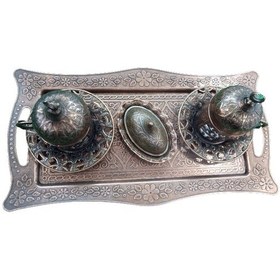 Resim Osmanlı Motifli 2 Kişilik Kahve Fincan Takımı Bakır İşlemeli 