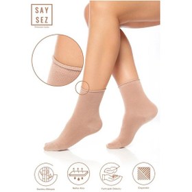 Resim Saysez Bambu Kadın Lastiksiz Bej-vizon Soket Dikişsiz Premium Çorap / Iz Bırakmaz / Sıkmayan Çorap Renkli 
