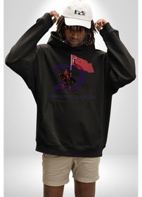 Resim 29 Ekim Cumhuriyet Bayramı Atatürk Türk Bayrağı Kadın Erkek Siyah Kapüşonlu Sweatshirt Hoodie Siyah 