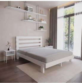 Resim Urban New Model Beyaz Renk Çam Ahşap Karyola Ve İki Komodin Set-175 140 x 190 