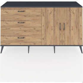Resim Hyperion Konsol 2 Raflı 3 Çekmeceli 2 Kapaklı 176x44x99 Antrasit-çam Antrasıt/atlas Çam - Antrasıt 