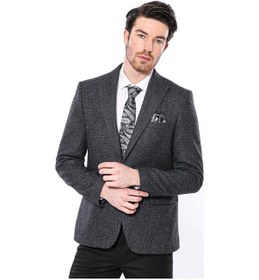 Resim Sivri Yaka Tek Düğme Füme Slim Fit Ceket Wessi 001 