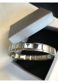 Resim Erkek Kadın Çelik Bileklik - Tesla Logo Model Italy Nomi Charm Sevgiliye Eşe Babaya Gümüş 