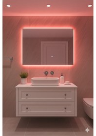 Resim Digital Hayat Kırmızı Led Işıklı Dikdörtgen Ayna Dekoratif Banyo Makyaj Aynası Yatay Ve Dikey Kullanım 30x50cm - 60x80cm Kırmızı 