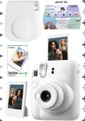 Resim Fujifilm Instax mini 12 Beyaz Fotoğraf Makinesi-10'lu Film-Çerçeve ve Deri Kılıf Seti 